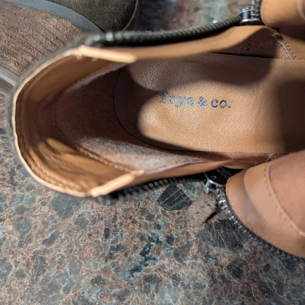 Frye Women's Suede Ankle Booties in Olive Brown. Size 7M. Excellent Condition.
